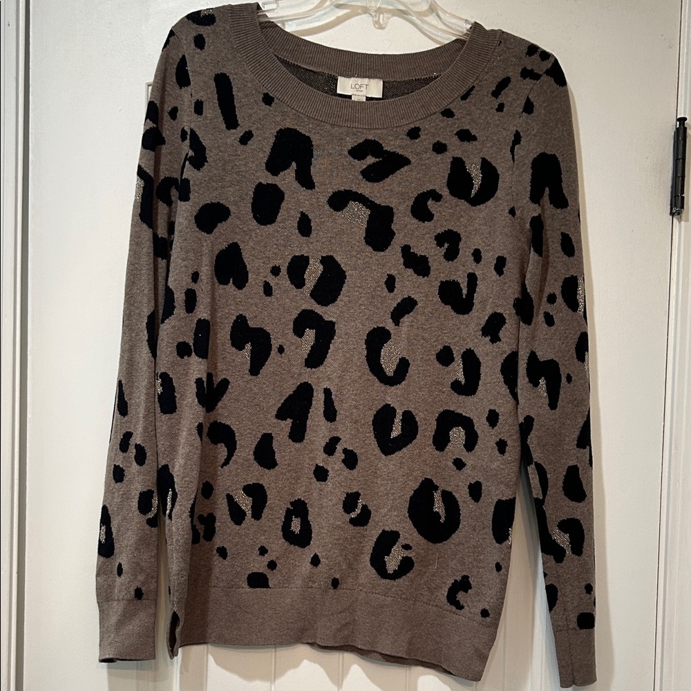 LOFT Animal Print Sweater - Black and Taupe